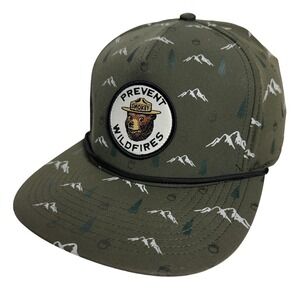 American Needle Smokey Bear Hat Cap Snap Back Mens One Size Green Mountain Print